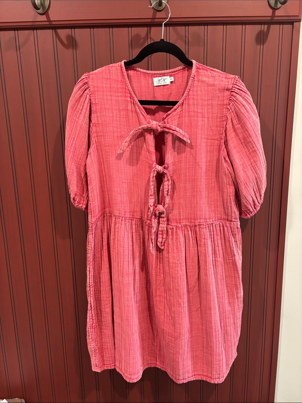 Red Gauze Tie-Front Dress
